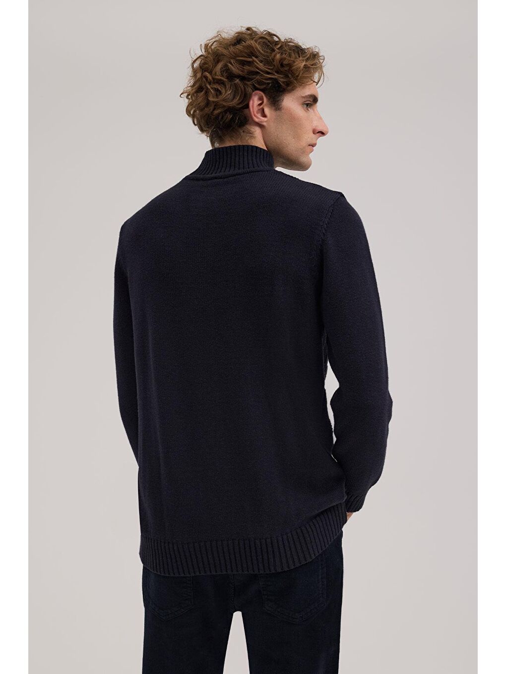 Lacivert Slim Fit Desenli Pamuklu Tam Balıkçı Yaka Triko-3