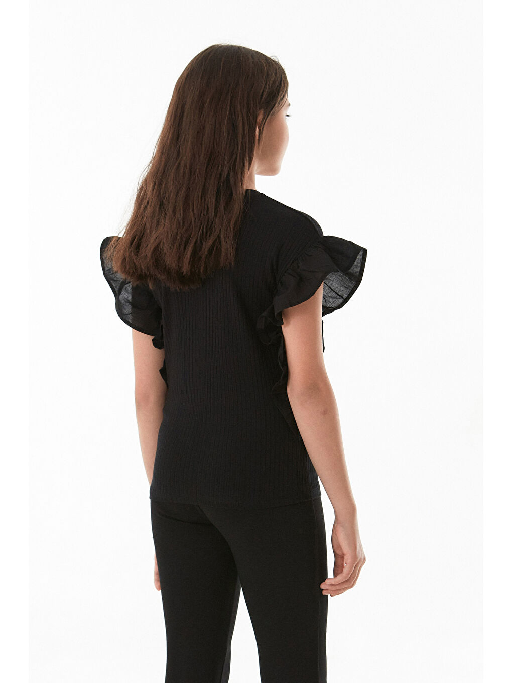 Siyah Fitilli Kolları Volanlı Kız Çocuk Body-3