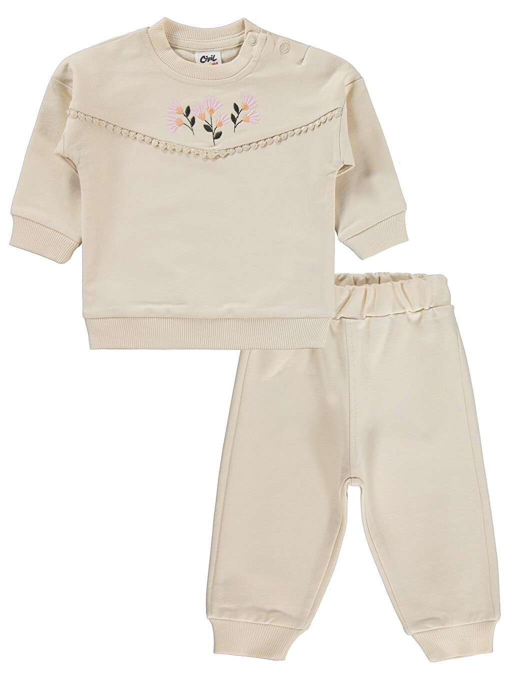Baby Çiçek Nakışlı 6-18 Ay Takım - Bej