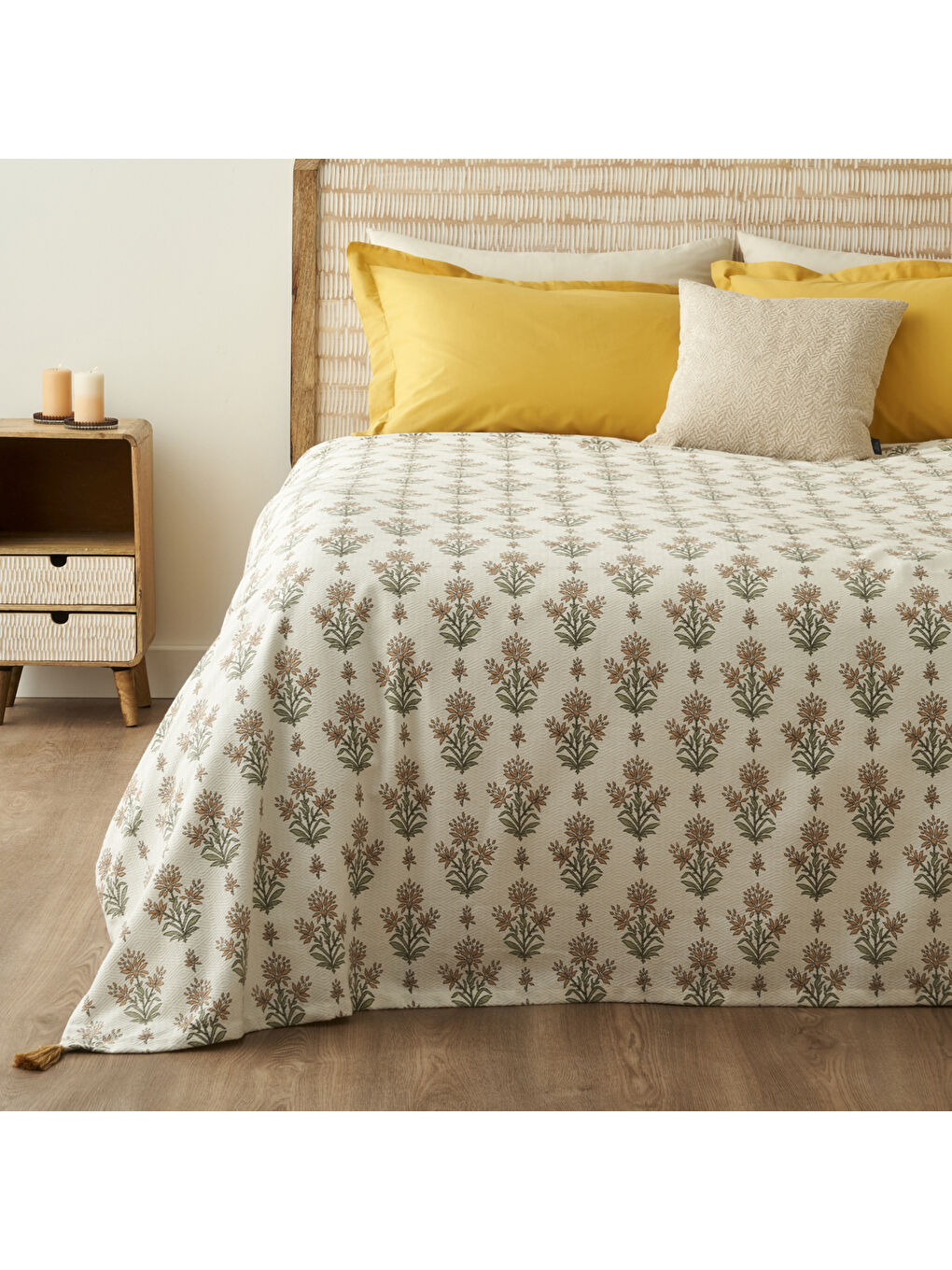 Sarı Carmen Pamuklu Tek Kişilik Pike Takımı Hardal (150x220 cm)-1