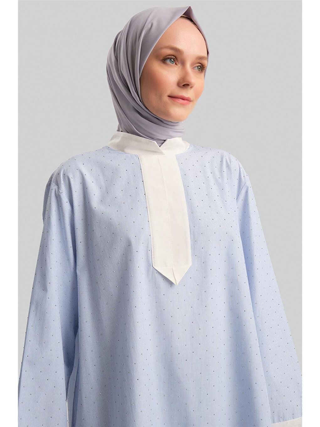 Grogrenli Ve Taşlı Çizgili Gömlek 24Y3556 Mavi