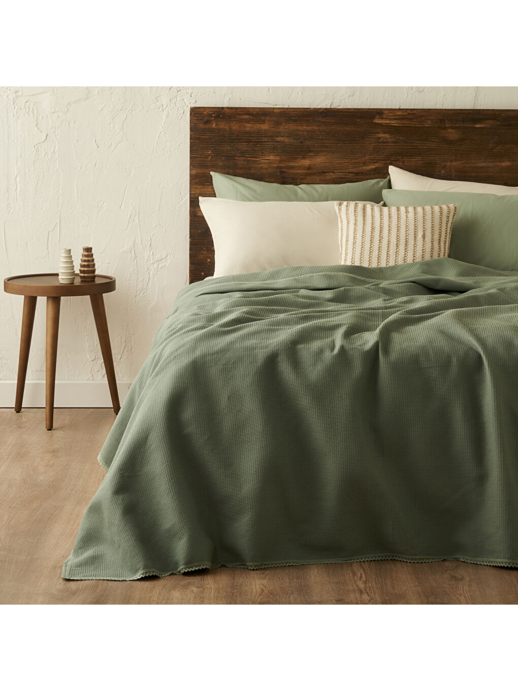 %100 Feel Pamuk Tek Kişilik Waffle Pike Haki (150x220 cm)