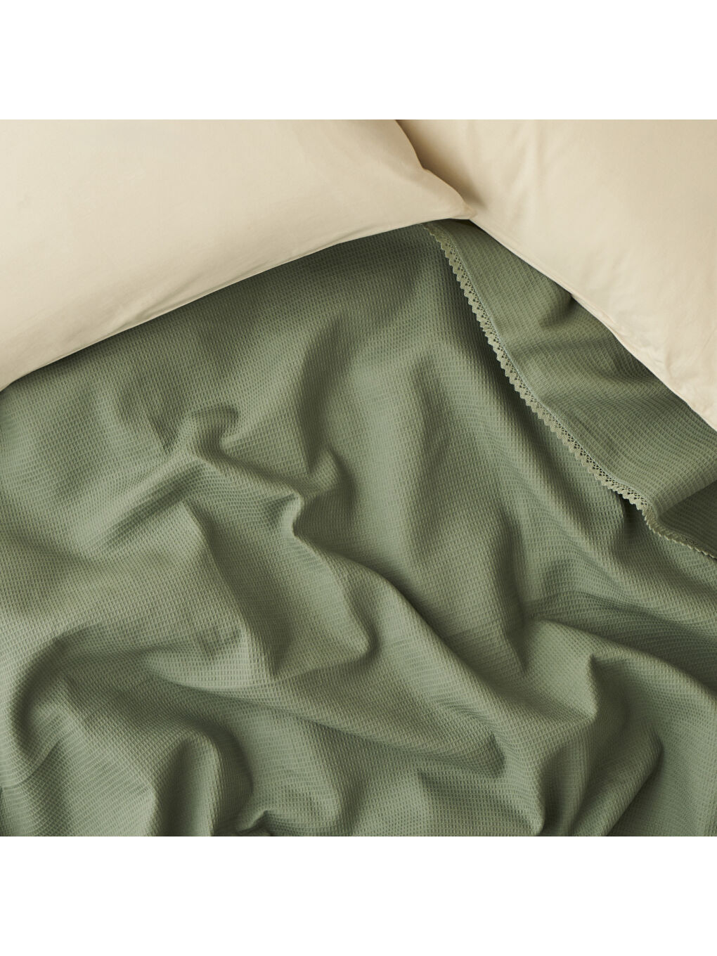 %100 Feel Pamuk Tek Kişilik Waffle Pike Haki (150x220 cm)-1