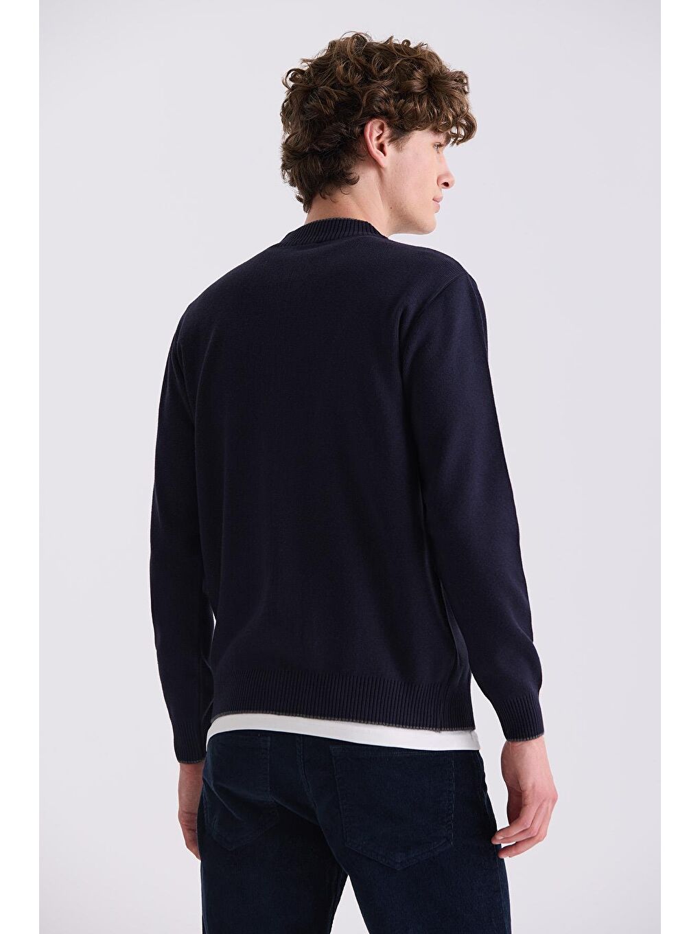 Lacivert Classic Fit Düz Fermuarlı Dik Yaka Triko Hırka-3