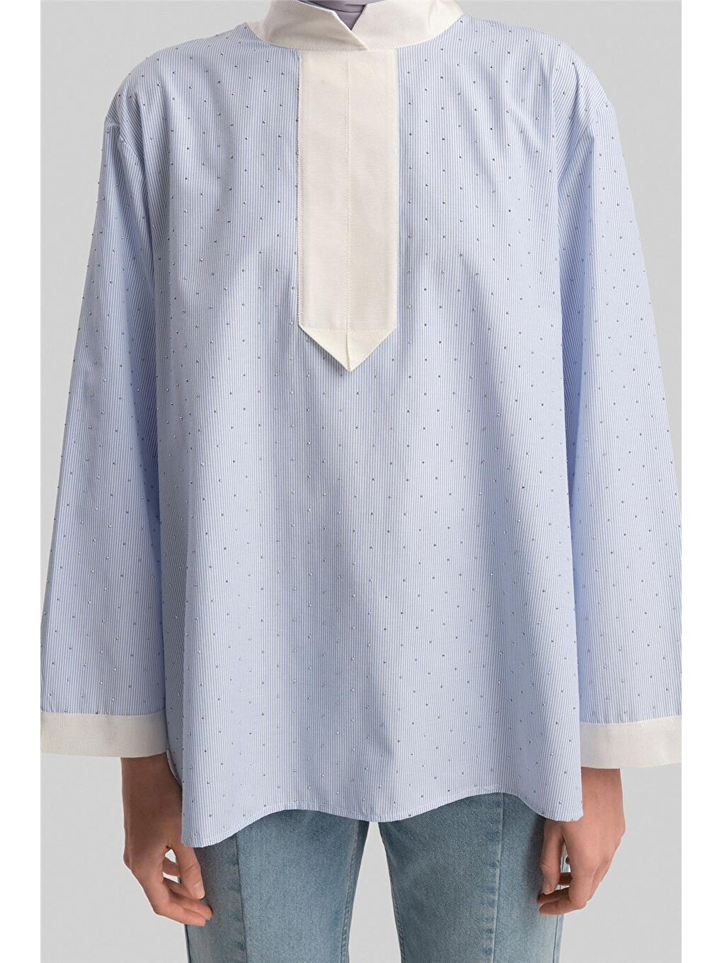 Grogrenli Ve Taşlı Çizgili Gömlek 24Y3556 Mavi-4