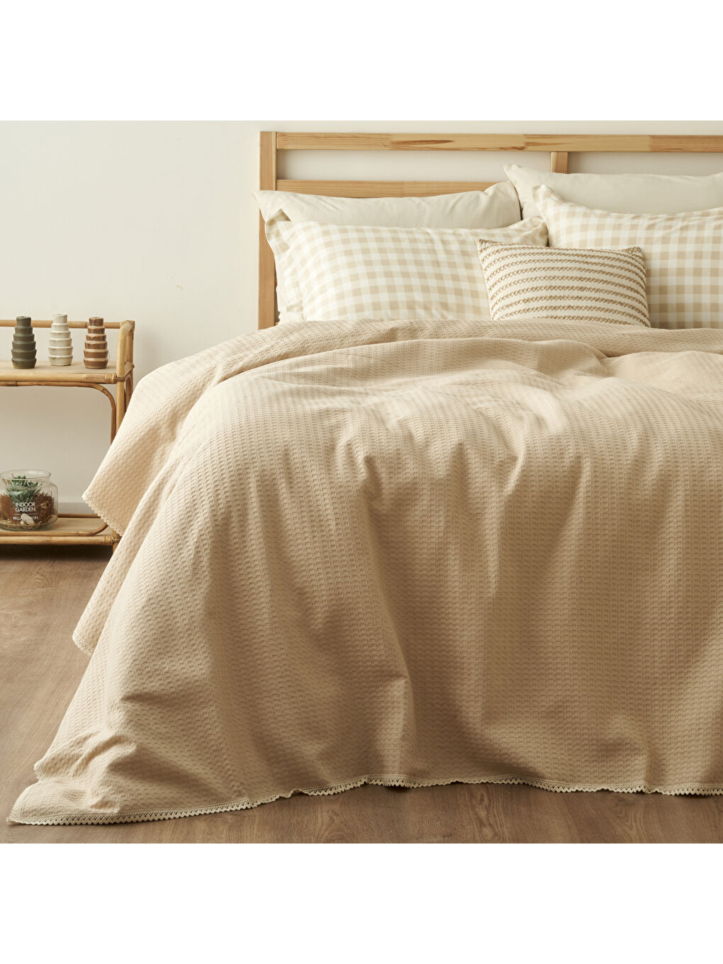 Pavia Pamuklu Çift Kişilik Pike Takımı Bej  (200x220 cm)