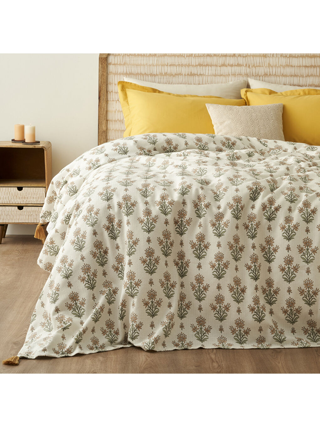 Sarı Carmen Pamuklu Çift Kişilik Pike Takımı Hardal (200x220 cm)