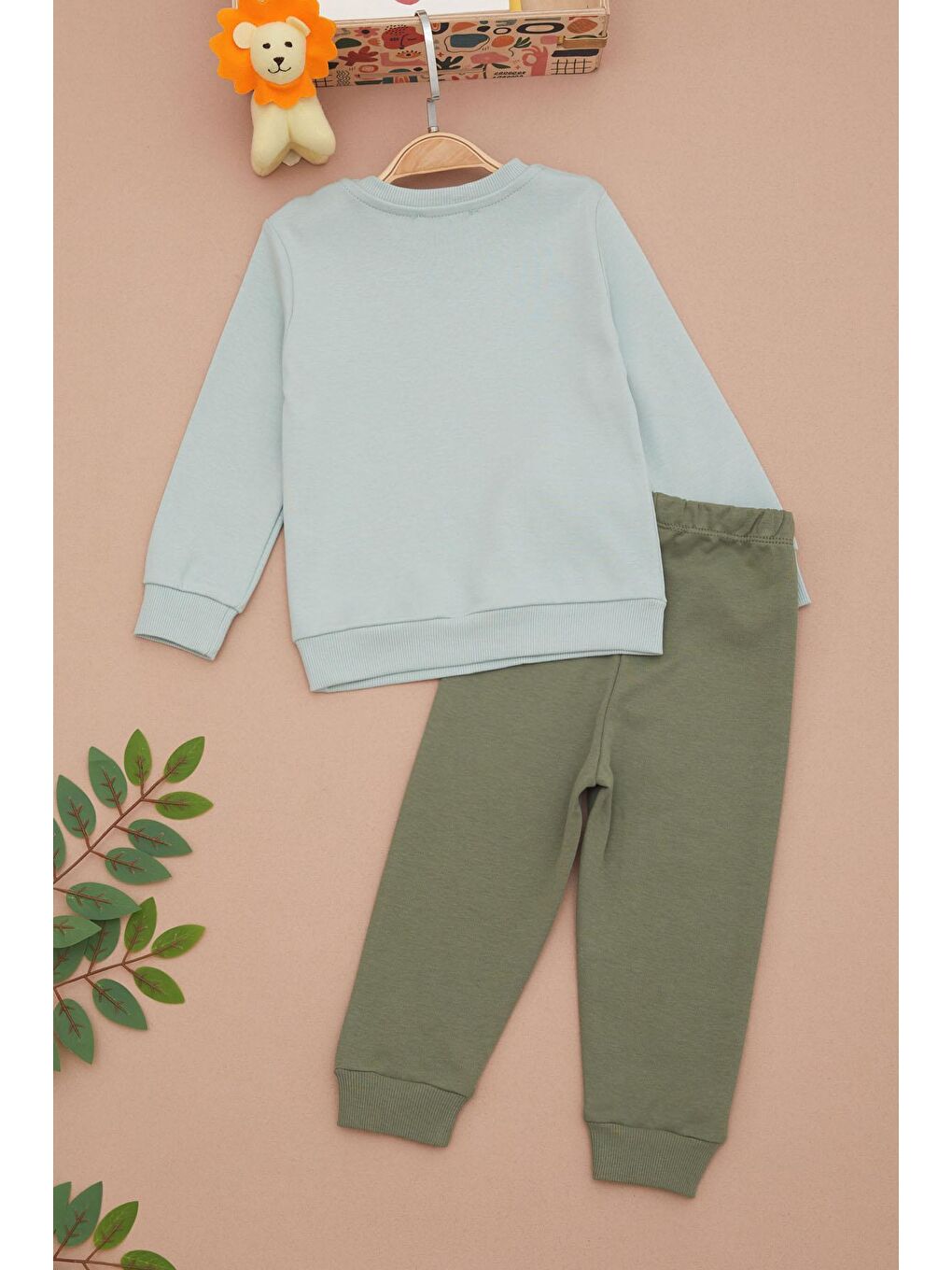 Yeşil Aslan Baskılı Yazılı Erkek Bebek Takımı 17398-4