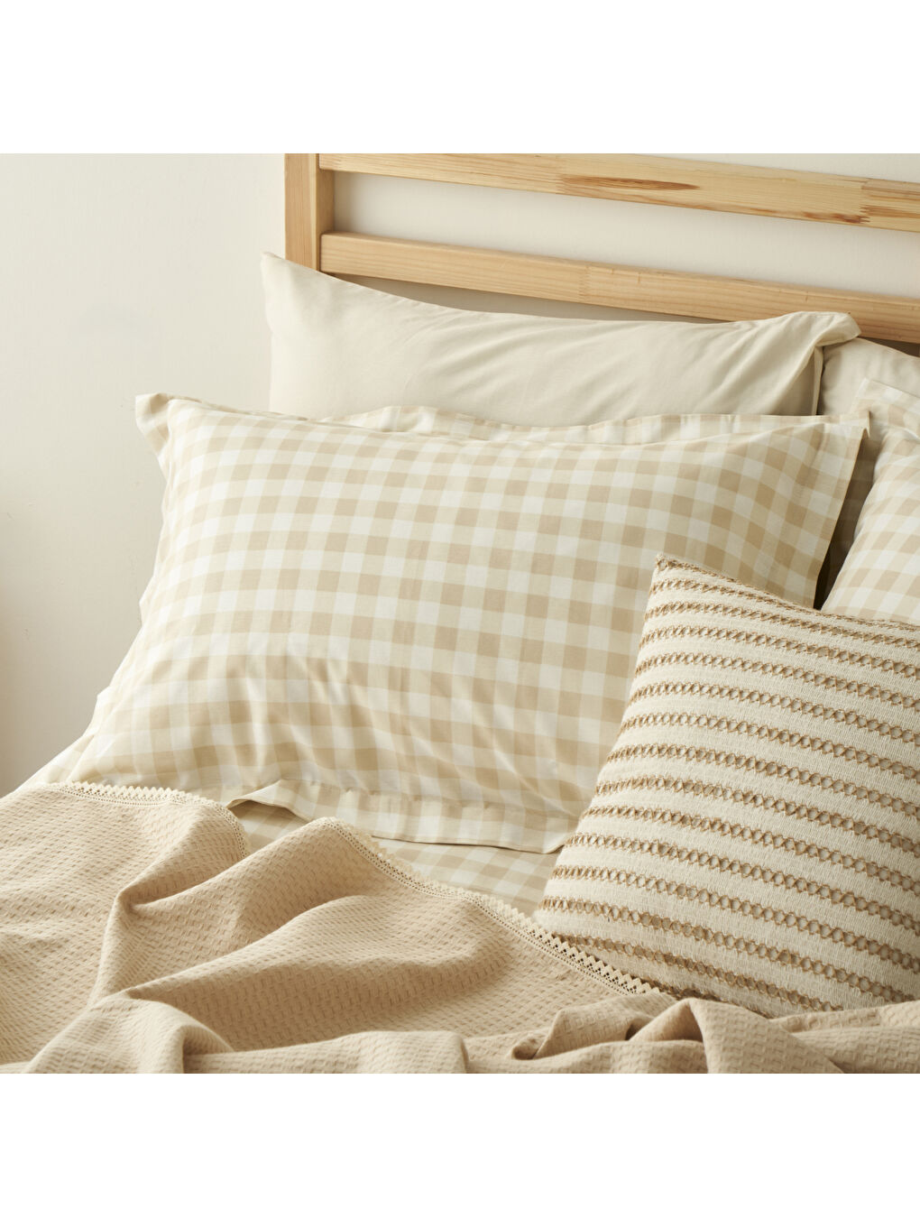 Pavia Pamuklu Çift Kişilik Pike Takımı Bej  (200x220 cm)-3