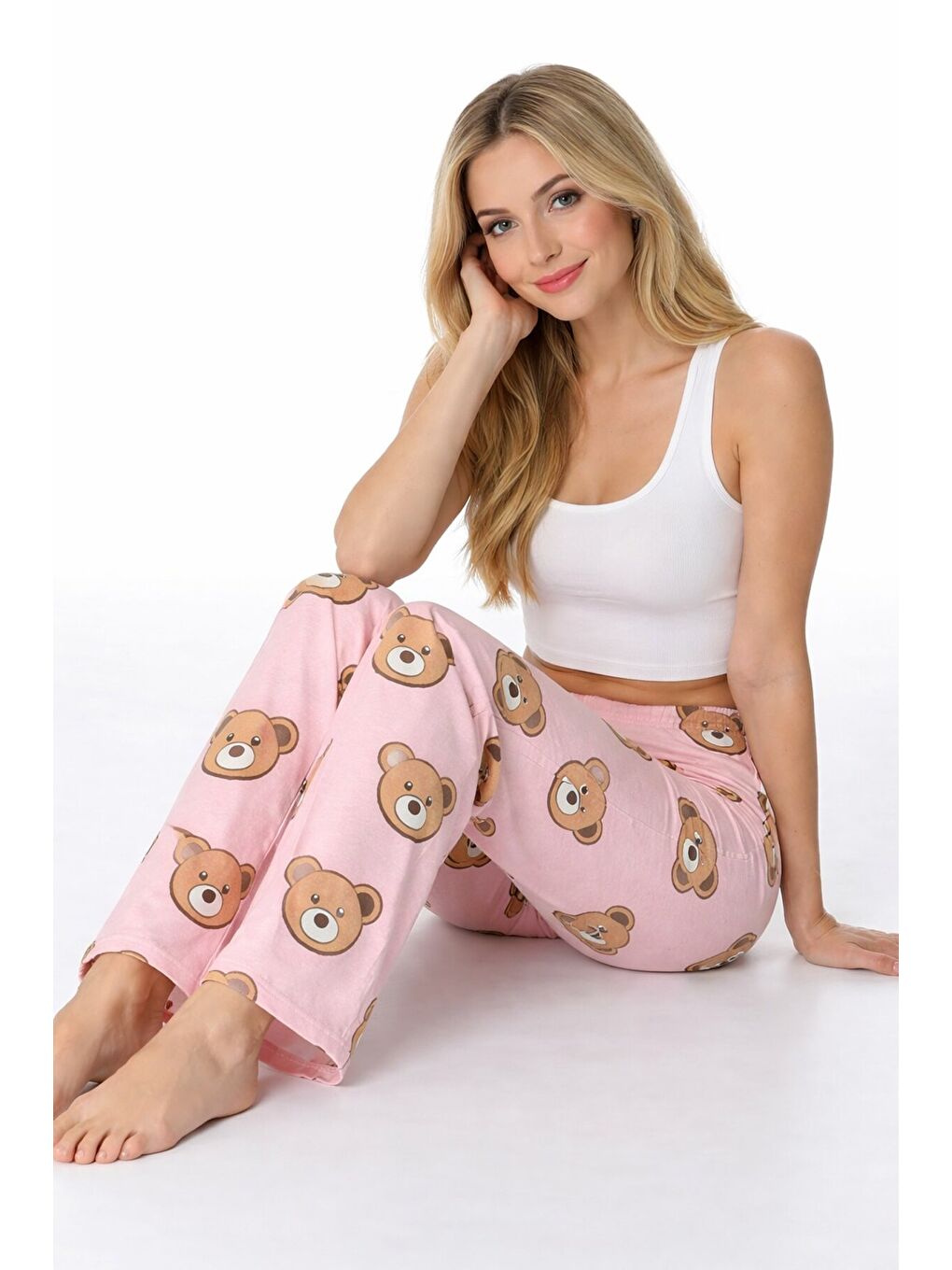 Pembe Ayı Baskılı Pijama Alt