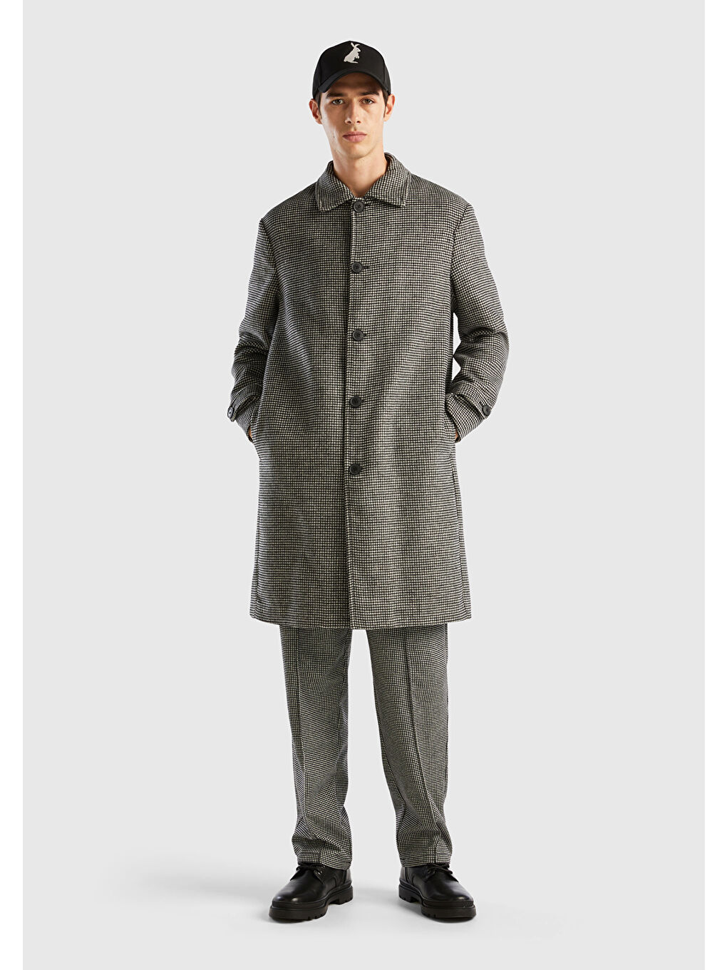 Erkek Bej Yün Karişimli Ekoseli Palto-4