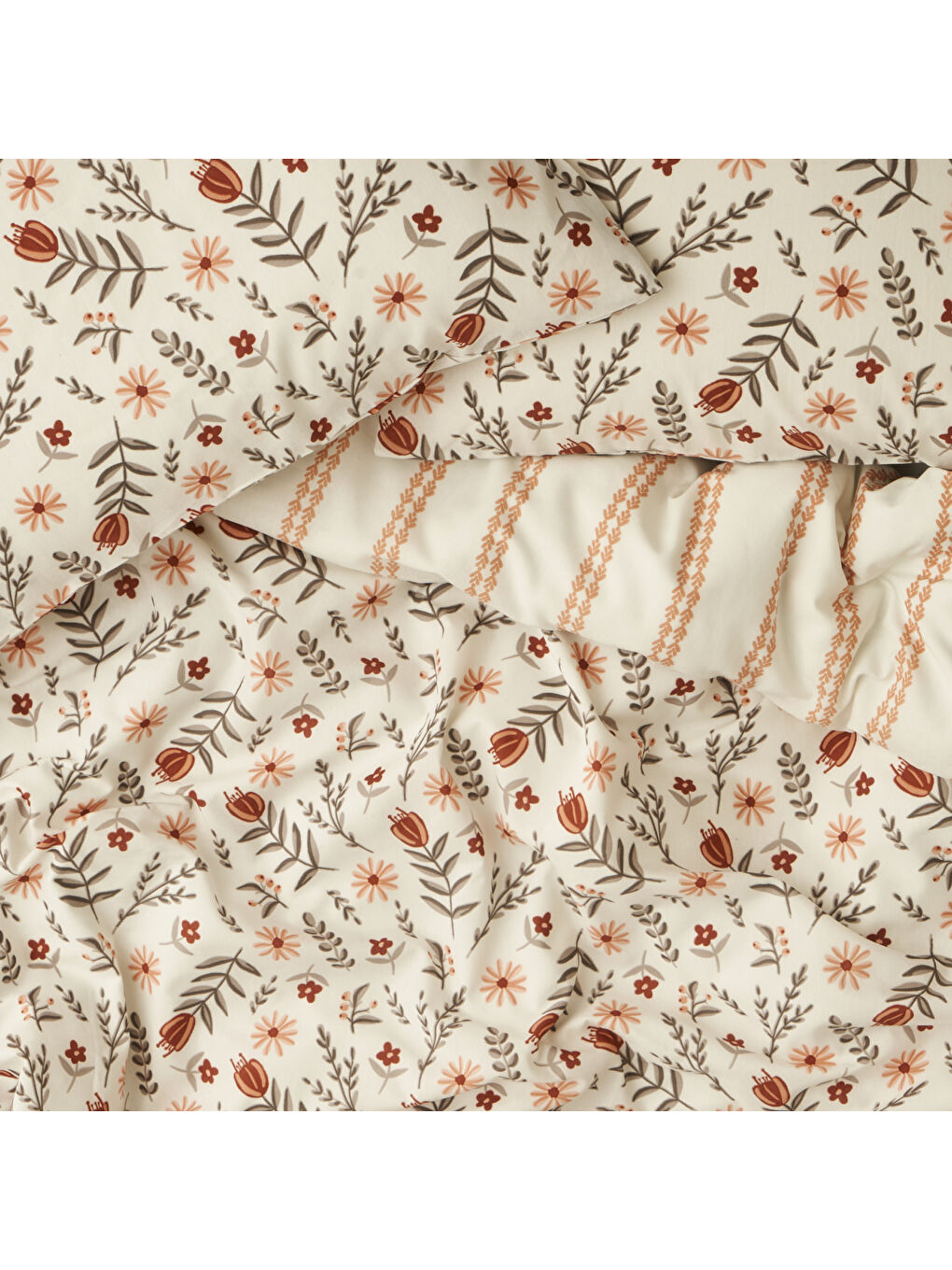 Kahverengi Florian Pamuklu Tek Kişilik Nevresim Seti Kiremit (160x220 cm)-1