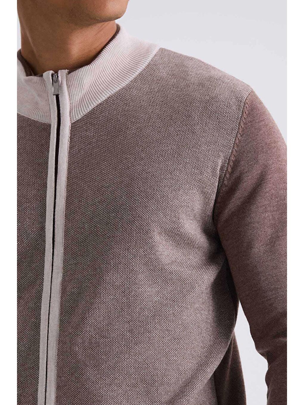 Kahverengi Kahve Slim Fit Fermuarlı Triko Hırka-2