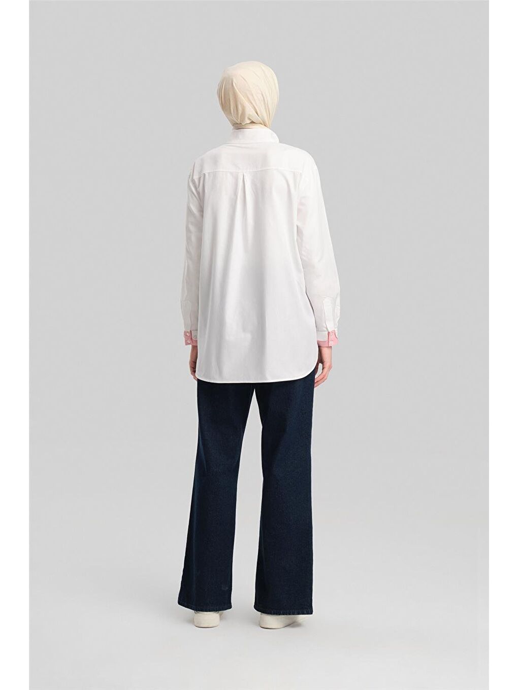 Beyaz Çizgili Garnili Pamuk Gömlek 24Y3524 Kırmızı-5