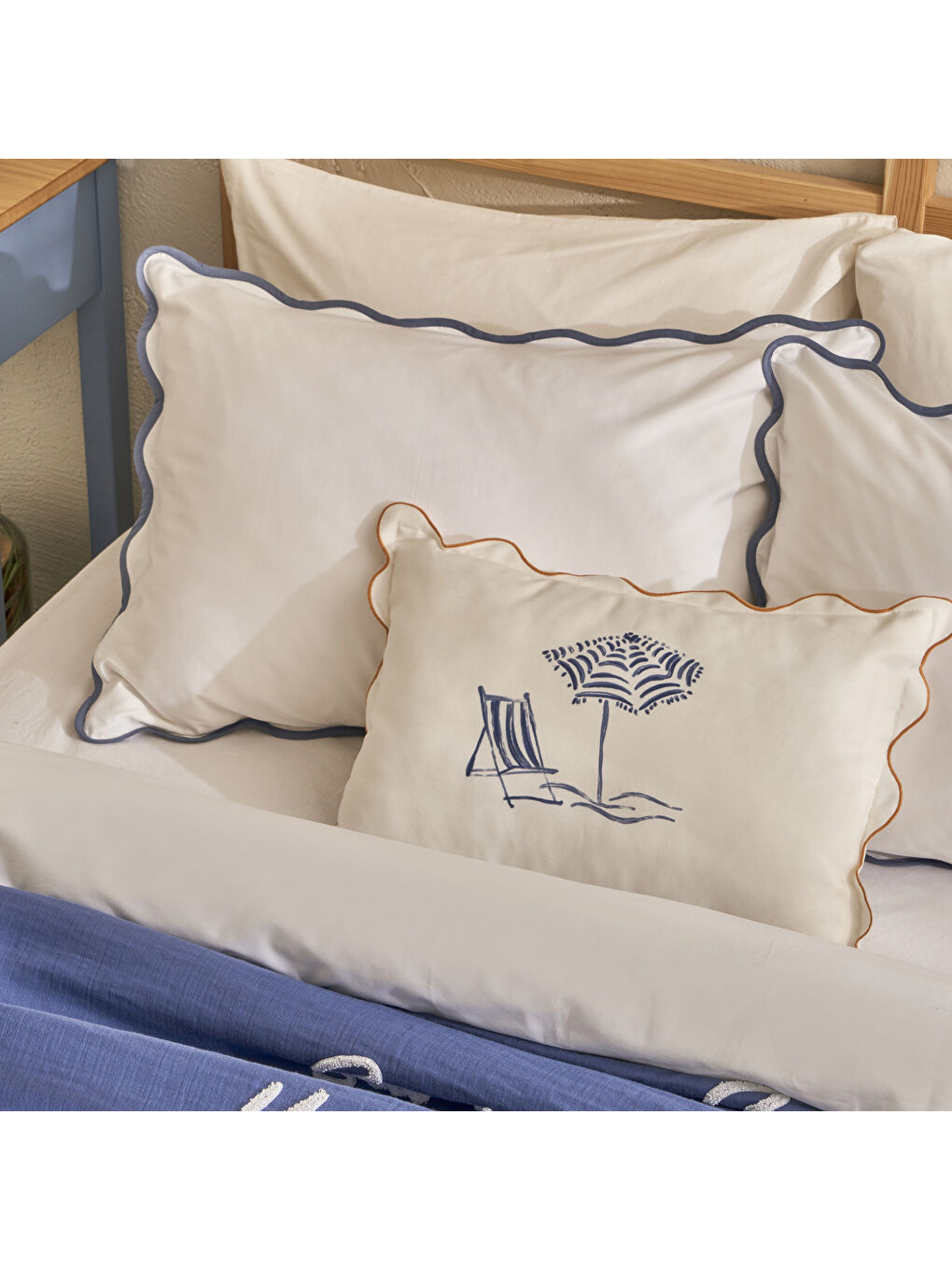 %100 Pamuk Scallop Çift kişilik Nevresim Takımı Beyaz (200x220 cm)-1