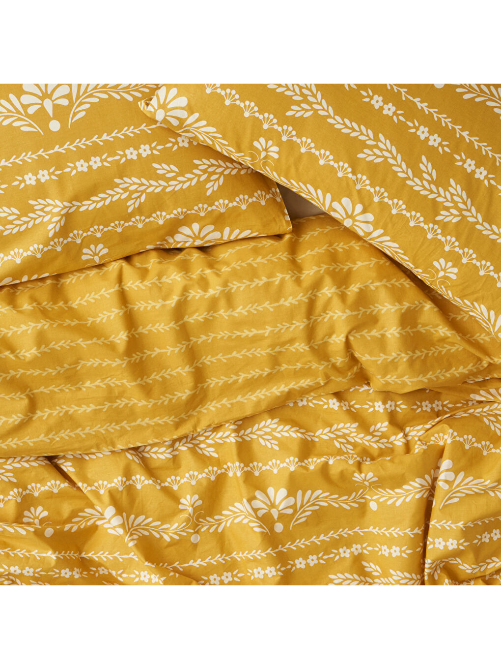 Sarı %100 Pamuk Ranforce Blessing Çift Kişilik Nevresim Seti Hardal (200x220 cm)-1
