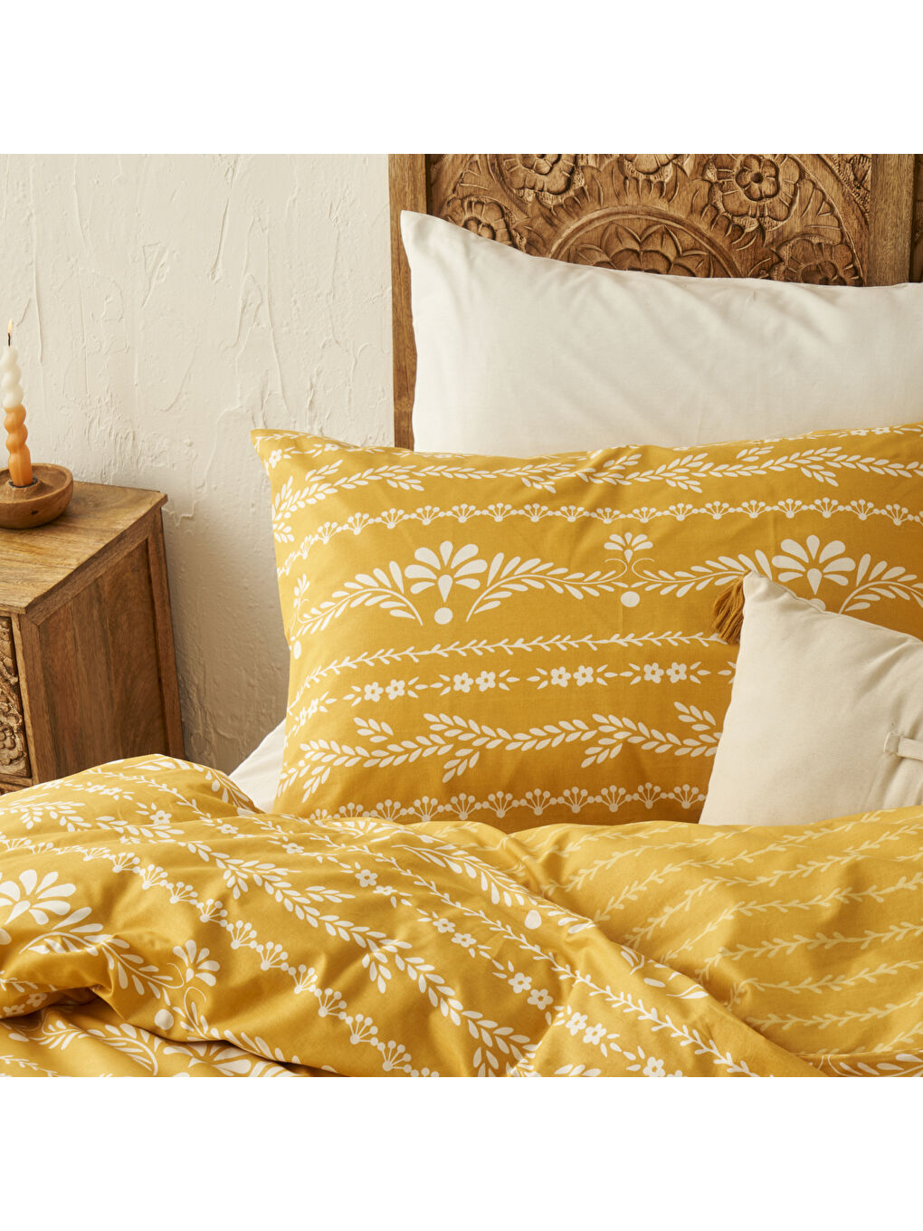 Sarı %100 Pamuk Ranforce Blessing Çift Kişilik Nevresim Seti Hardal (200x220 cm)-2