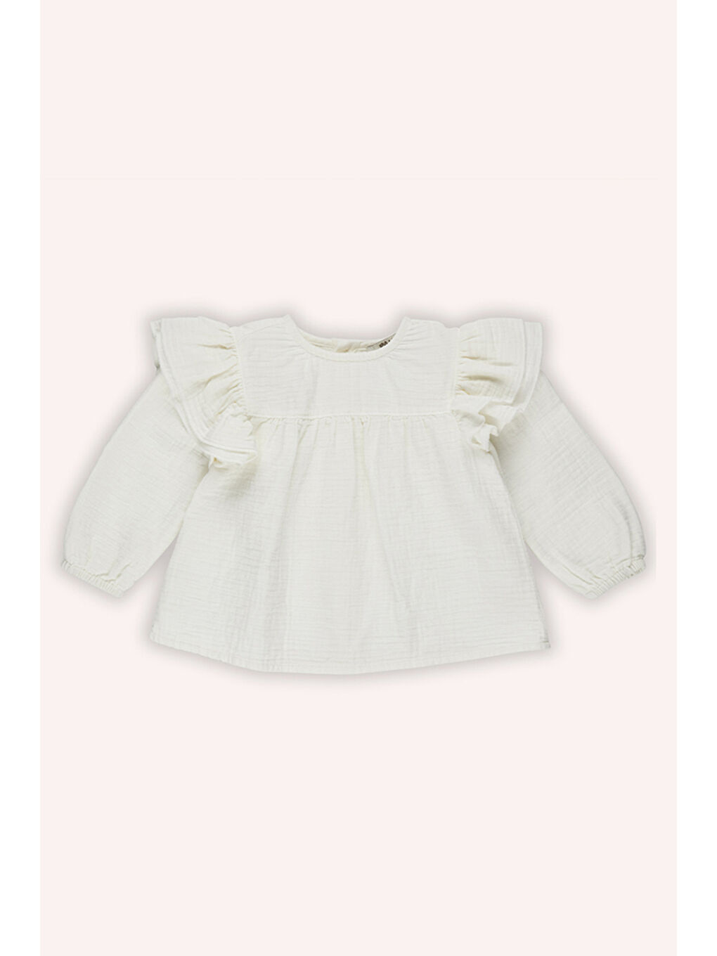 Kız Bebek Yakası ve Omuzu Fırfırlı Ekru Bluz