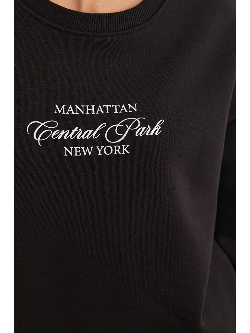 Siyah 3 İplik Manhattan Baskılı Bisiklet Yaka Sweatshirt-2