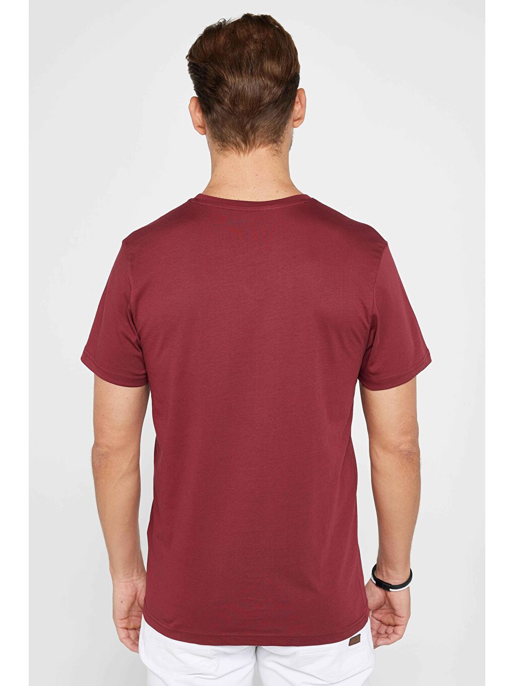 TUDORS Bordo Erkek Slim Fit Bordo Bisiklet Yaka %100 Pamuk Dar Kesim Basic Tişört - 4