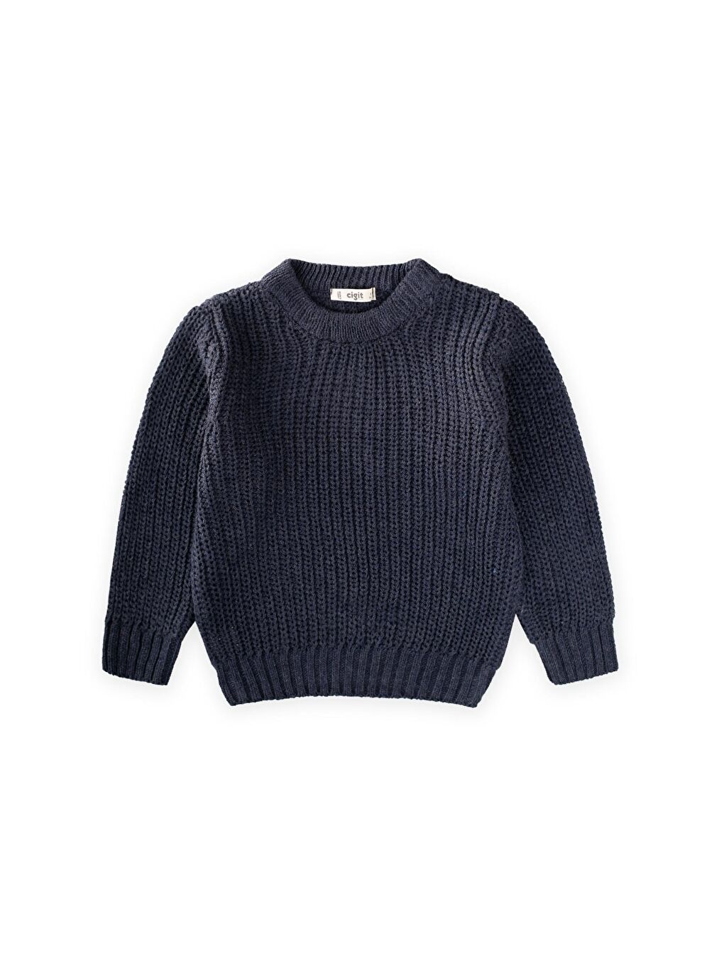 Bisiklet Yaka Selanik Triko Kazak 2-8 Yaş İndigo Mavi