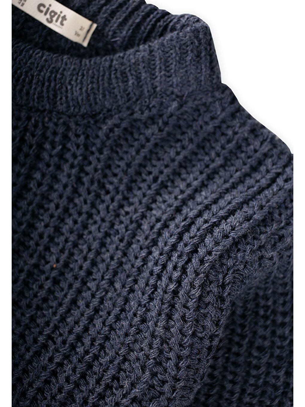 Bisiklet Yaka Selanik Triko Kazak 2-8 Yaş İndigo Mavi-3