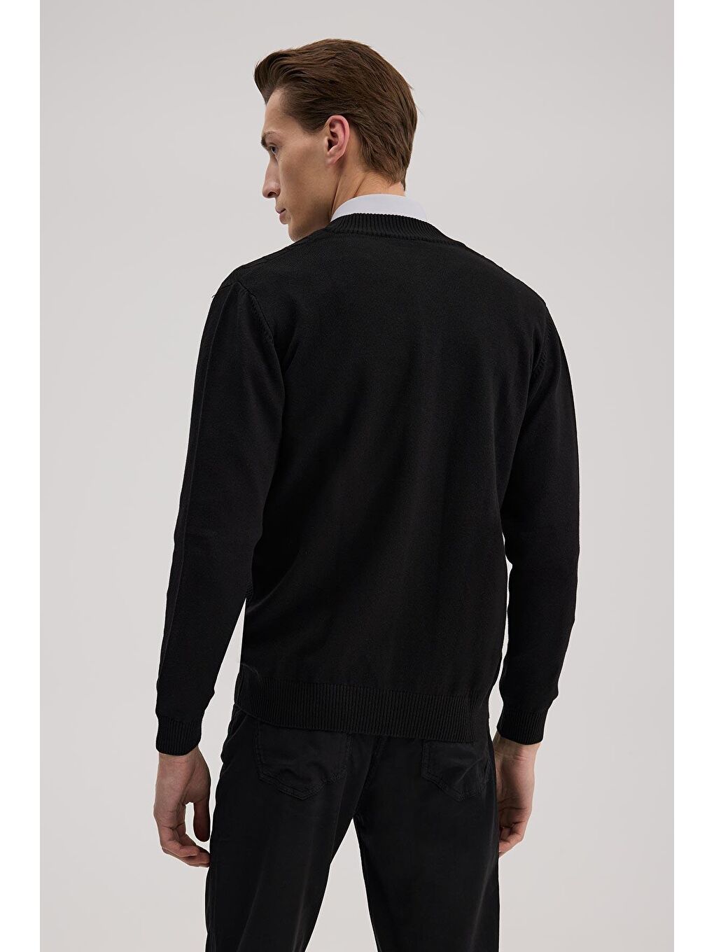 Siyah Regular Fit Desenli Fermuarlı Triko Hırka-3