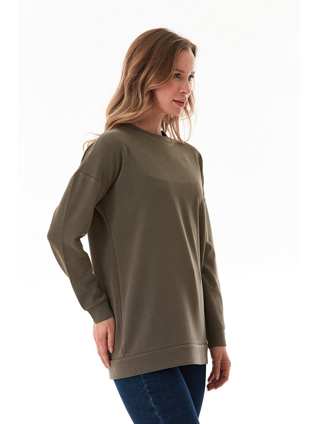 Haki Basic Bisiklet Yaka Modal Tunik