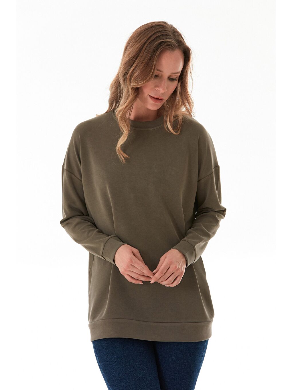 Haki Basic Bisiklet Yaka Modal Tunik-2