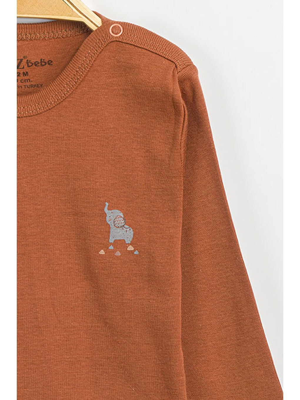 Kahverengi Erkek Kız Bebek Çıtçıtlı % 100 Pamuk Body & Zıbın 12 Ay - 36 Ay-2