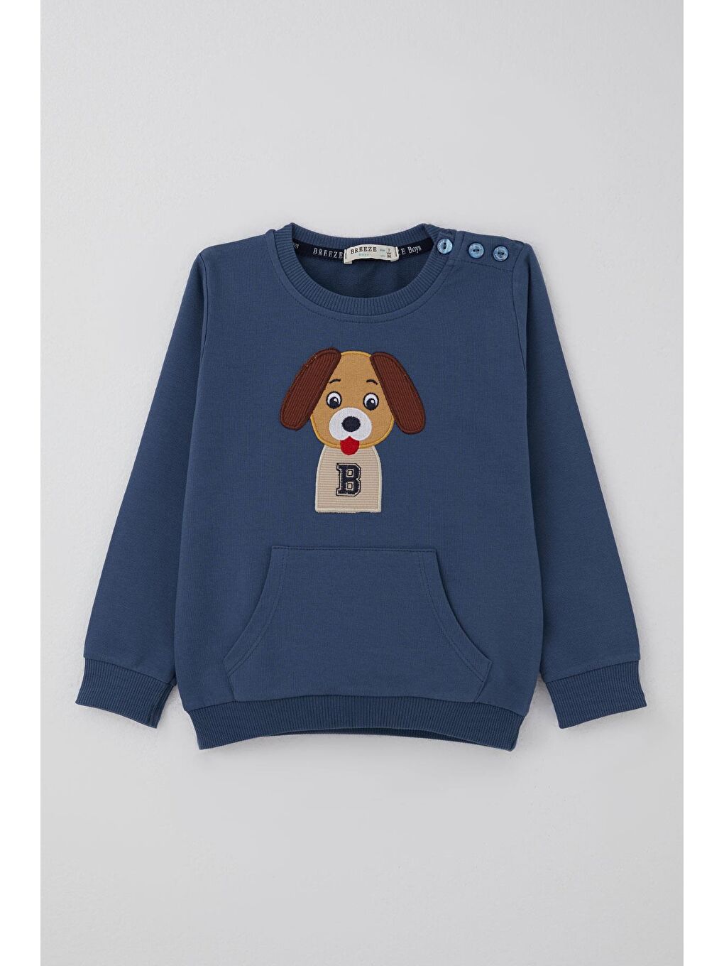 Erkek Bebek Eşofman Takımı Sevimli Köpekçik Nakışlı Kanguru Cepli İndigo (9 Ay-3 Yaş)-1