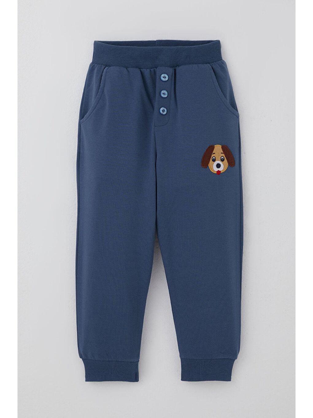 Erkek Bebek Eşofman Takımı Sevimli Köpekçik Nakışlı Kanguru Cepli İndigo (9 Ay-3 Yaş)-2