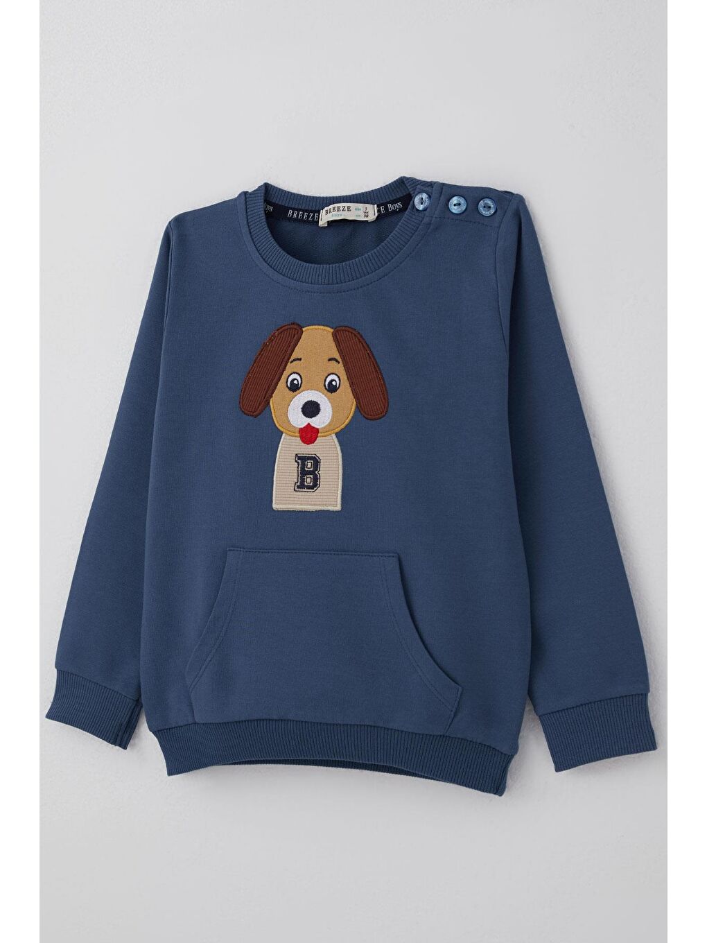 Erkek Bebek Eşofman Takımı Sevimli Köpekçik Nakışlı Kanguru Cepli İndigo (9 Ay-3 Yaş)-5