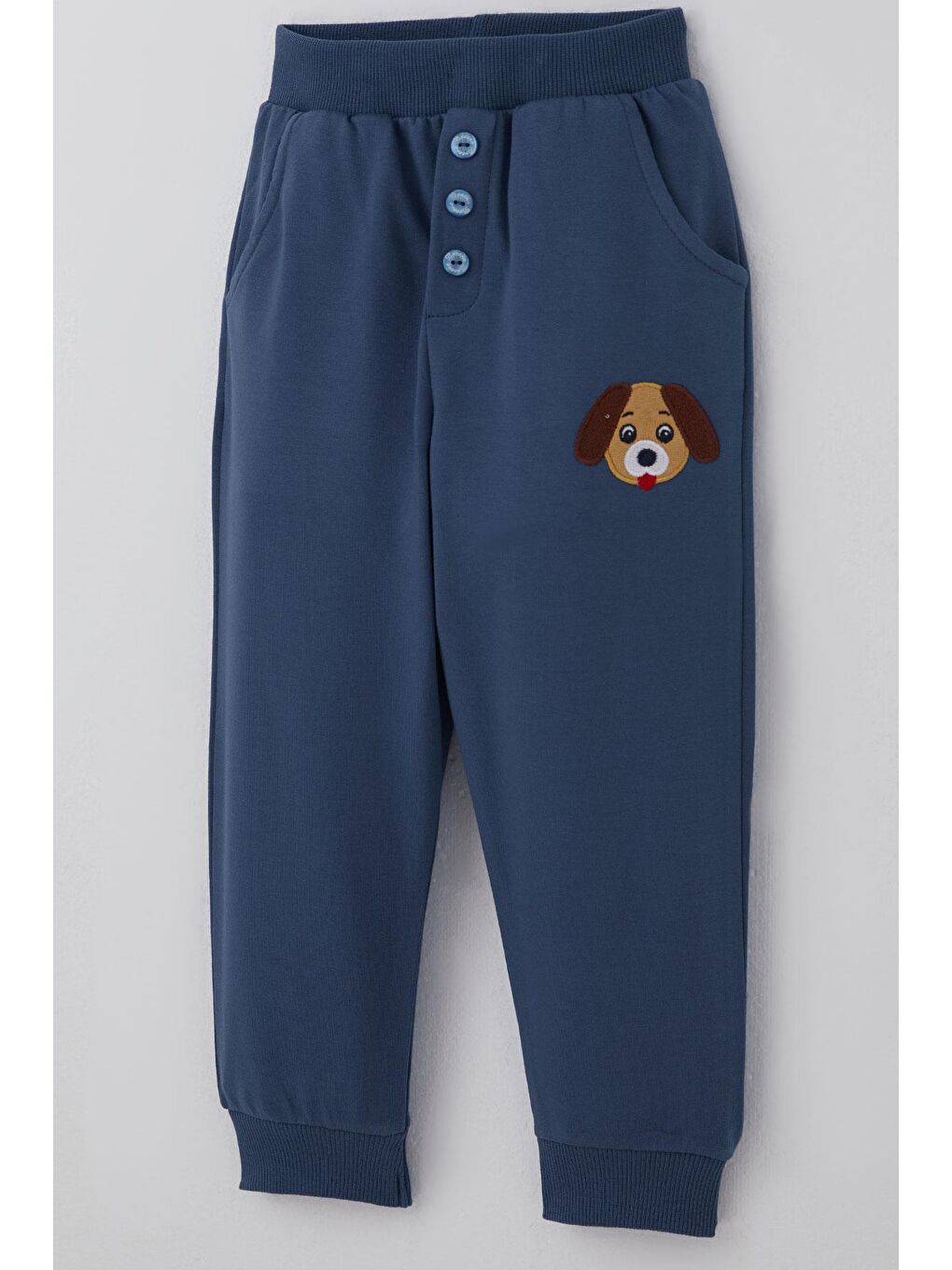 Erkek Bebek Eşofman Takımı Sevimli Köpekçik Nakışlı Kanguru Cepli İndigo (9 Ay-3 Yaş)-6