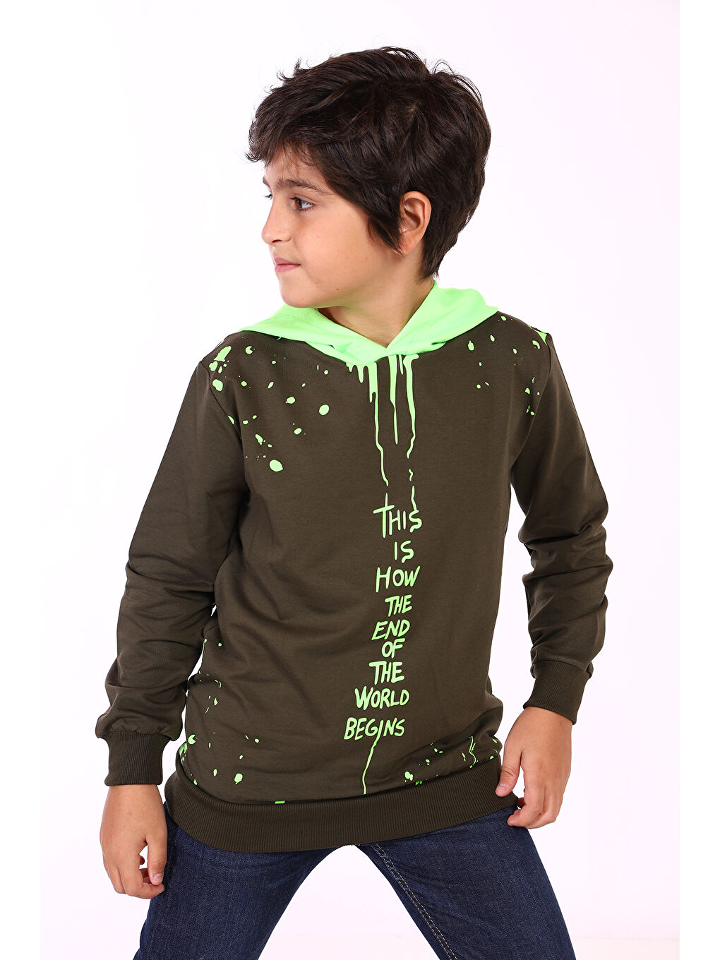 Toontoykids Haki Erkek Çocuk Neon Detaylı Sweatshirt - 1