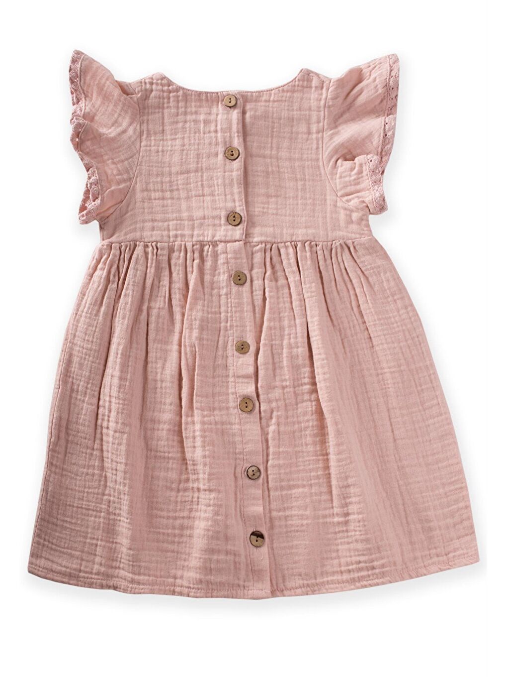 Robası Nakışlı Dantel Detaylı Bohem Müslin Elbise 2-8 Yaş Pudra Pembe-2
