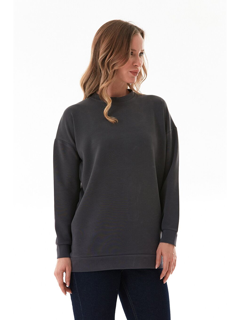 Antrasit Basic Bisiklet Yaka Modal Tunik-3