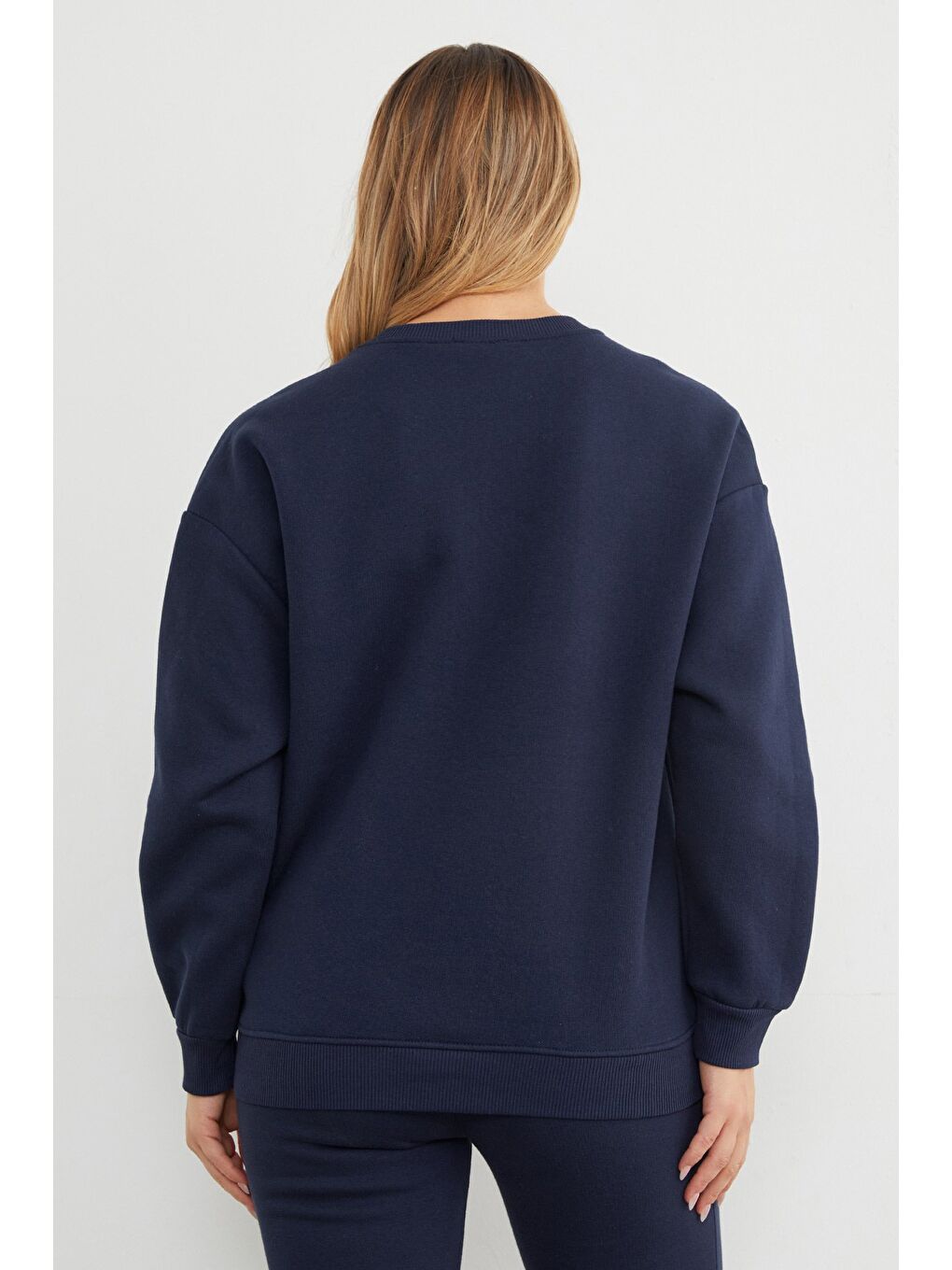 Lacivert 3 İplik Manhattan Baskılı Bisiklet Yaka Sweatshirt-4