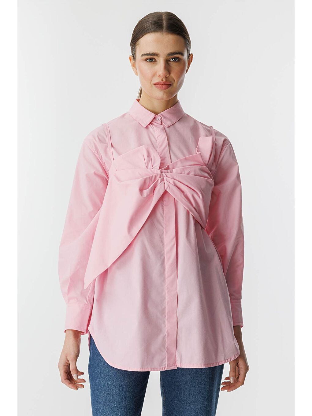 Fiyonk Detaylı Koyu Pembe Gömlek-1