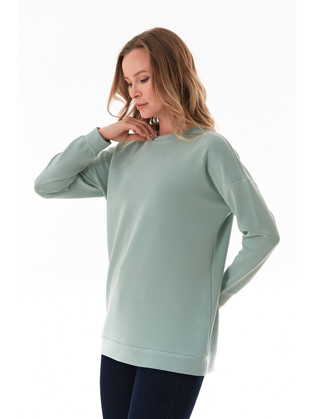 Yeşil Basic Bisiklet Yaka Modal Tunik-2