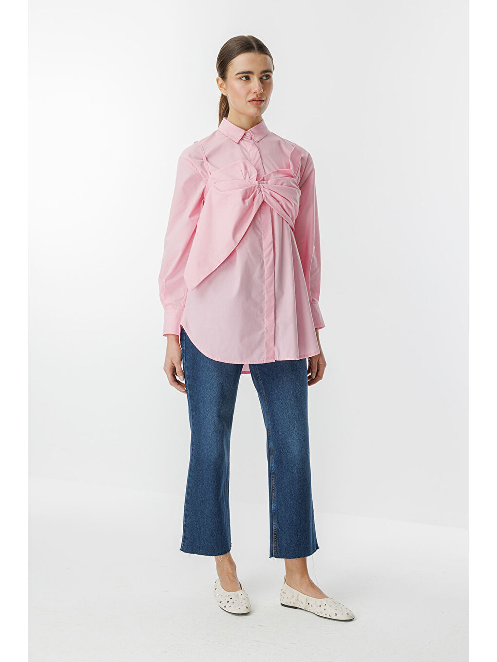Fiyonk Detaylı Koyu Pembe Gömlek-2