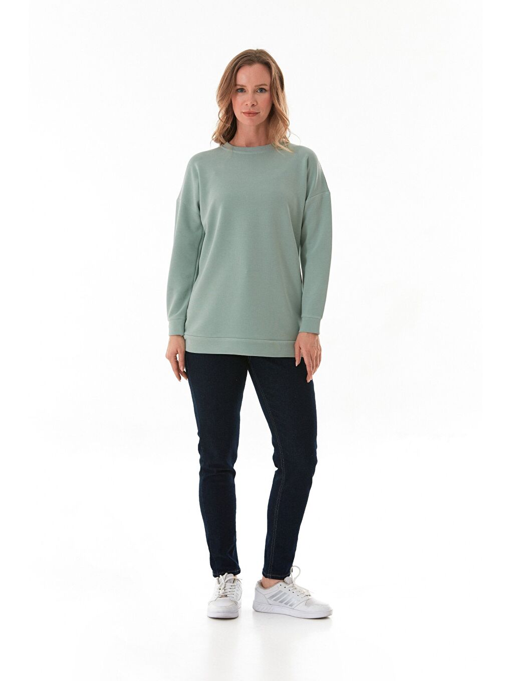 Yeşil Basic Bisiklet Yaka Modal Tunik-3