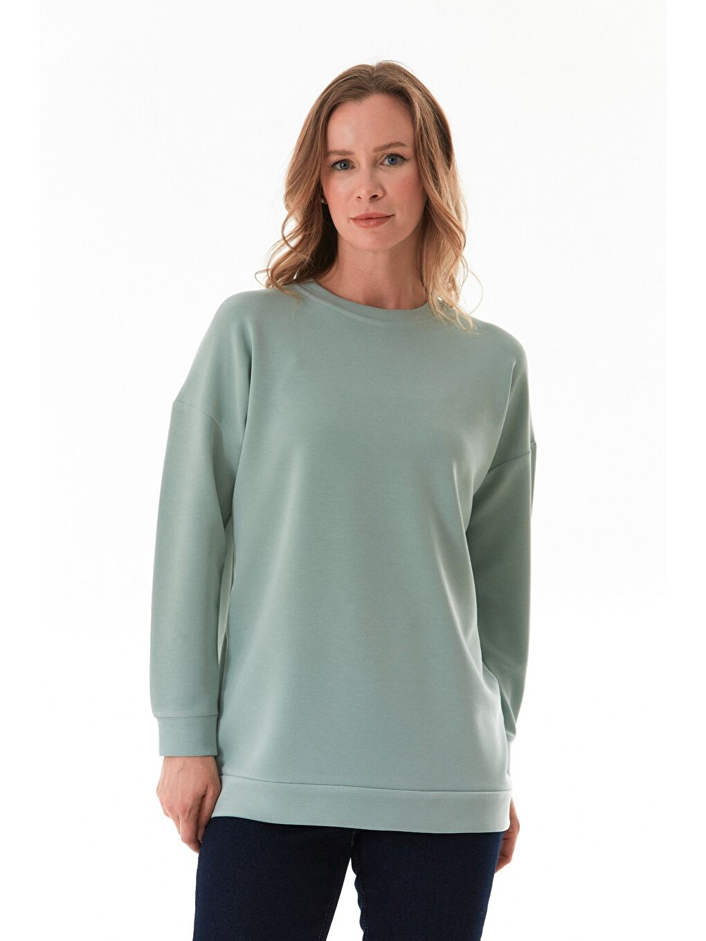 Yeşil Basic Bisiklet Yaka Modal Tunik-4