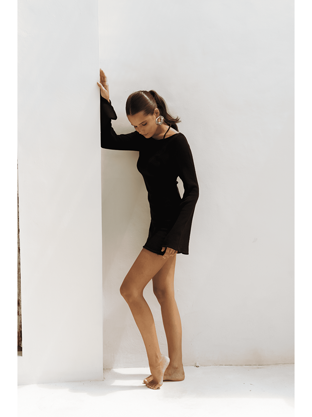 Lenthe Kayık Yaka Siyah Mini Triko Elbise-2