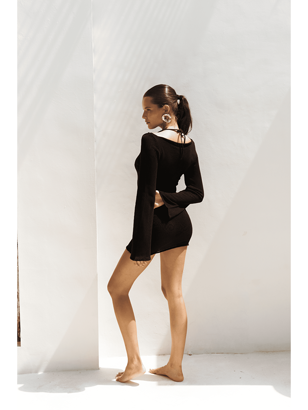 Lenthe Kayık Yaka Siyah Mini Triko Elbise-3