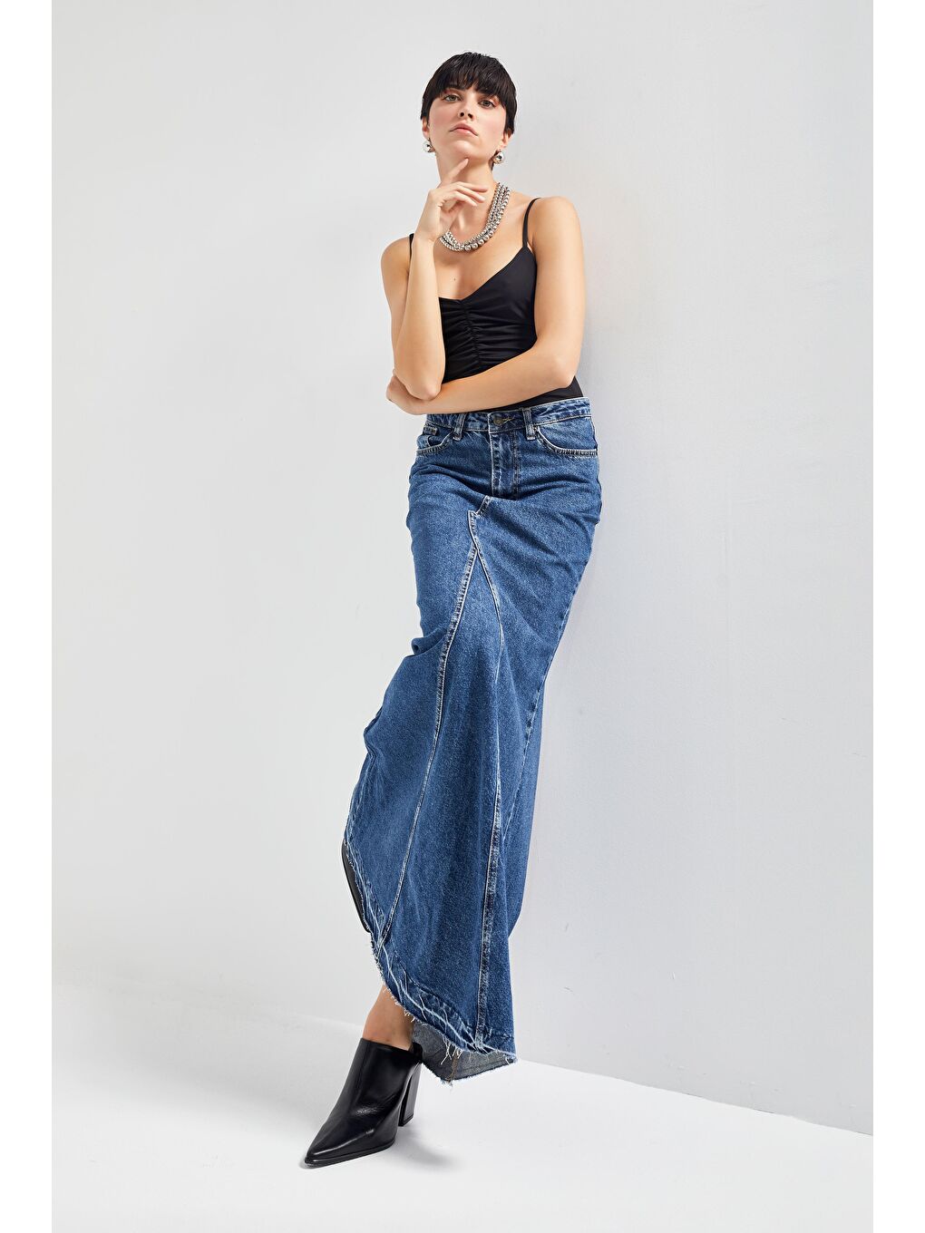 it's basic Mavi Kadın Mavi Renk Maxi Boy Denim Etek - 3