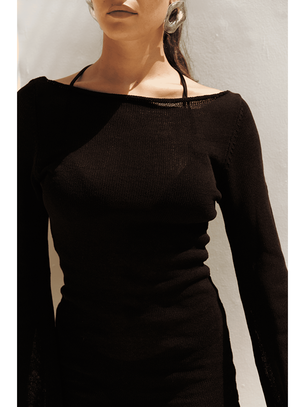 Lenthe Kayık Yaka Siyah Mini Triko Elbise-4