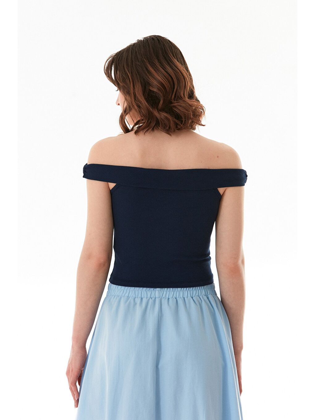 Lacivert Basic Madonna Yaka Modal Bluz-4