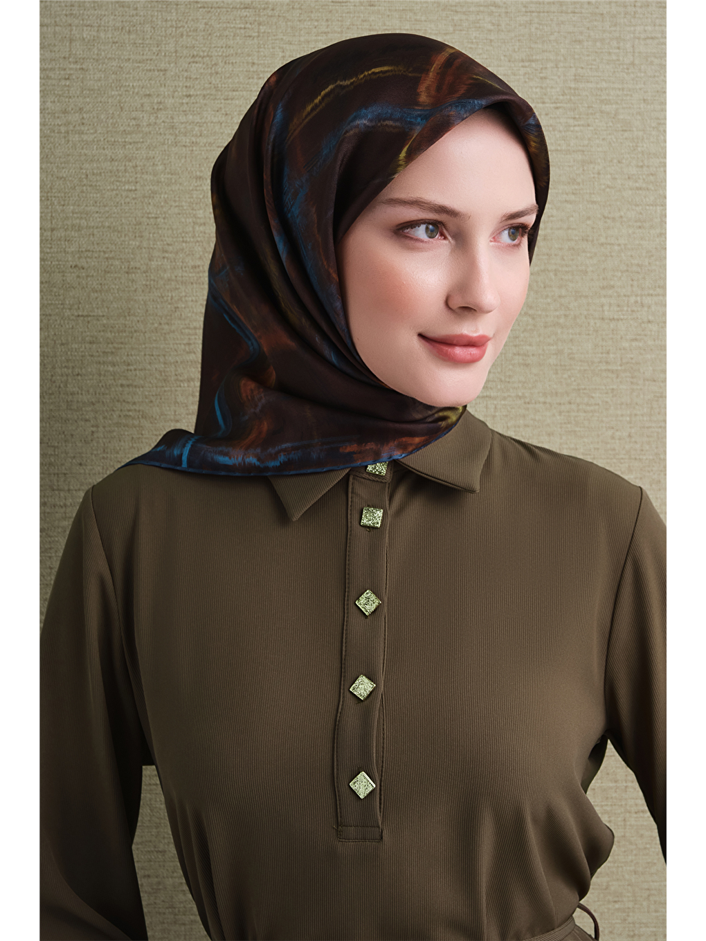 Kahverengi Saf İpek Twill Eşarp 9602d 33-2