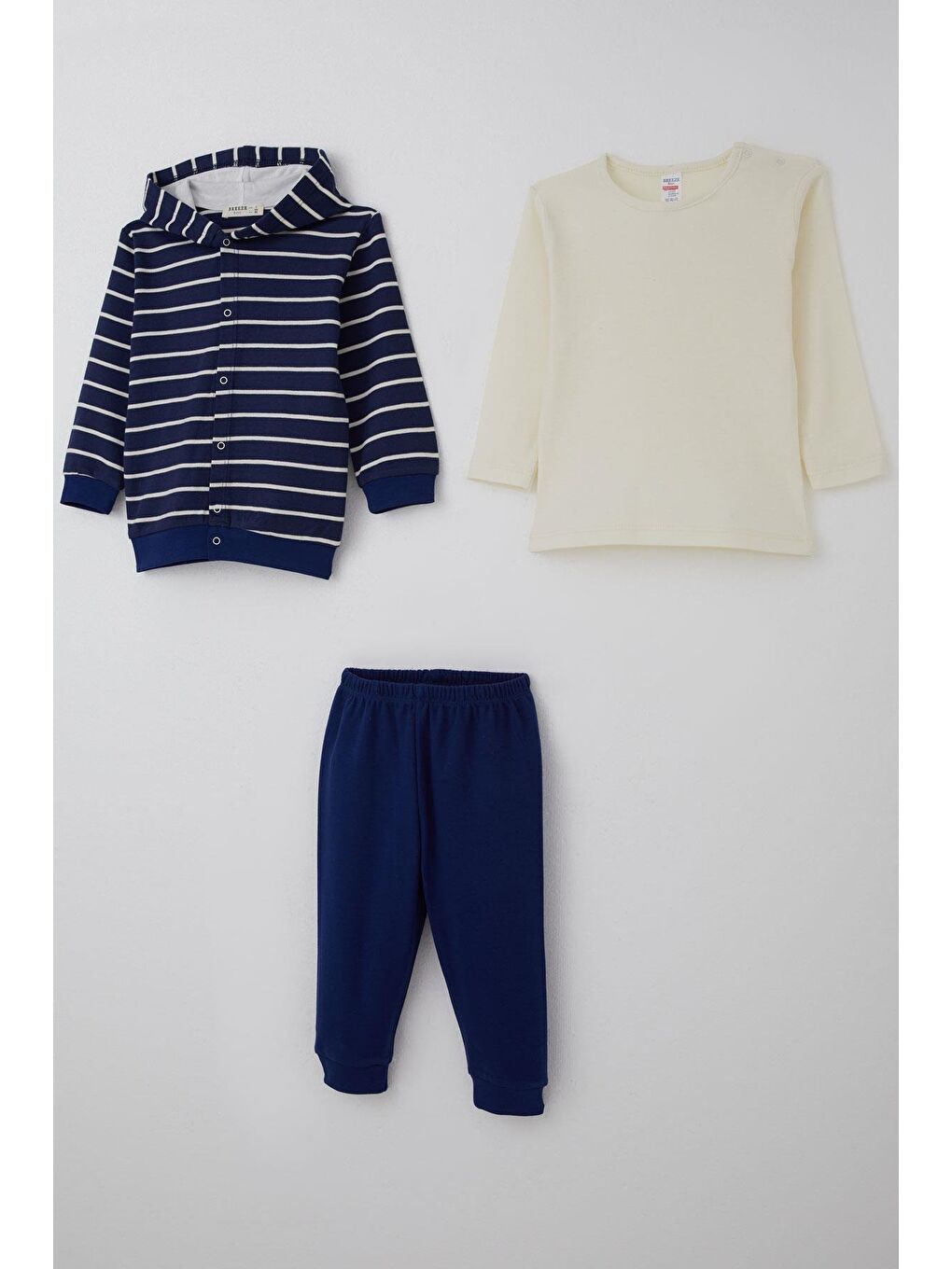 Erkek Bebek Bodyli 3 Lü Takım Çizgili Çıtçıtlı Lacivert (4 Ay-1 Yaş)-1